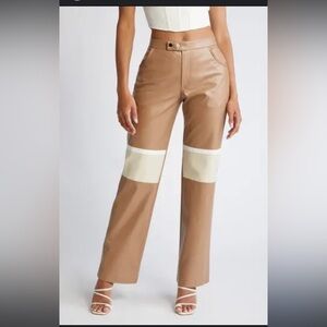 Mistress Rocks NWT biker colorblock straight leg faux leather pants tan white